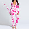 Women's V-neck Digital Printing Long-sleeved Button Tail Bodysuit