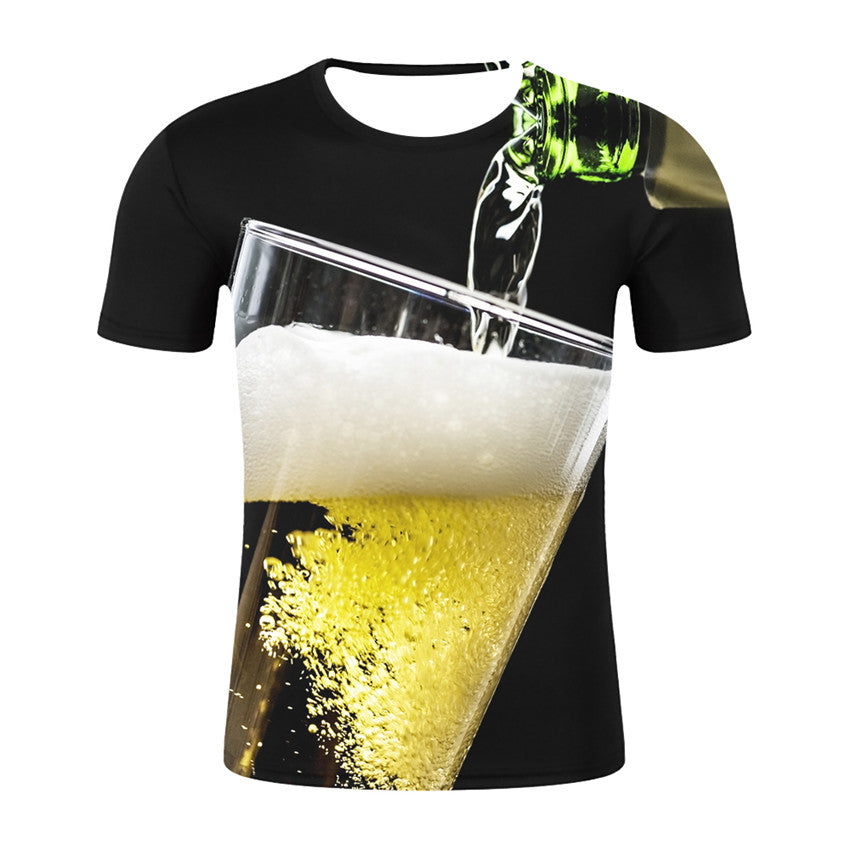 Graphic Beer Print Short-Sleeved T-Shirt