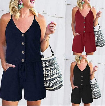Summer European And American Women's Fashion Camisole Lace-up Casual Women's Jumpsuit