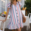 Women's Colorful Striped Print Ruffle Sleeve Dress