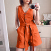 V-neck strapless jumpsuit with button belt