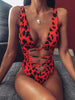 Leopard-print openwork one-piece swimsu