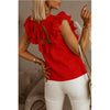 Women's Loose Round Neck Solid Color Ruffle Short Sleeve Shirt