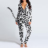 Women's V-neck Digital Printing Long-sleeved Button Tail Bodysuit
