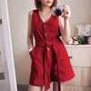 V-neck strapless jumpsuit with button belt