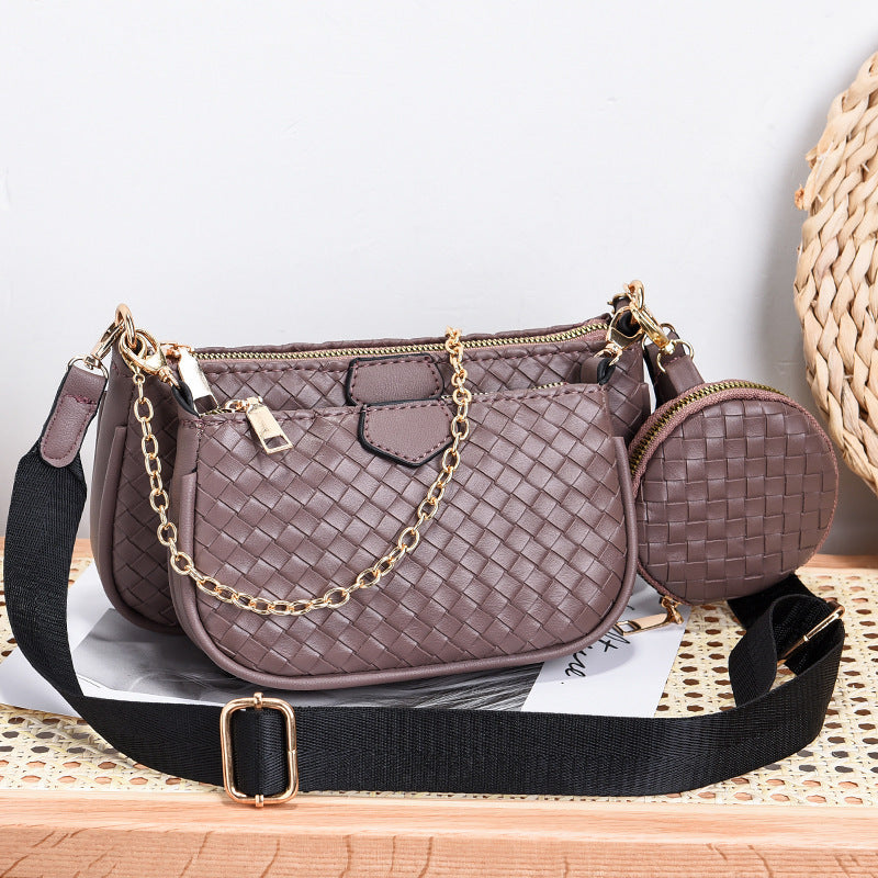 Fashion Woven Pattern PU Leather Crossbody Bag
