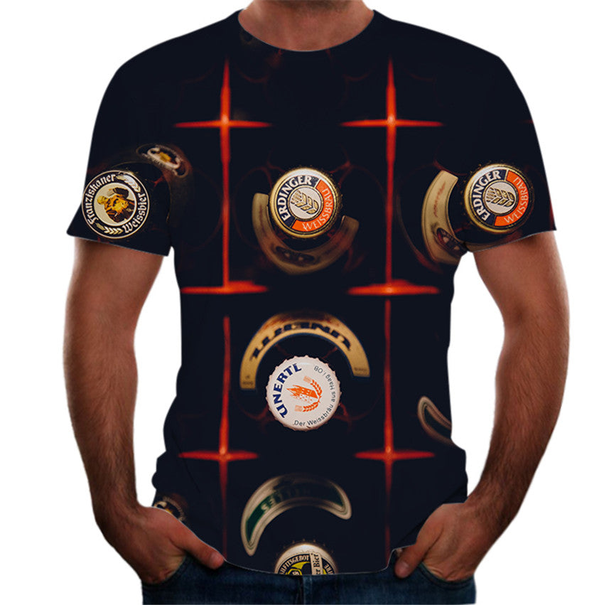 Personalized Design Beer 3D Digital Print Flower Men Short-Sleeved T-Shirt