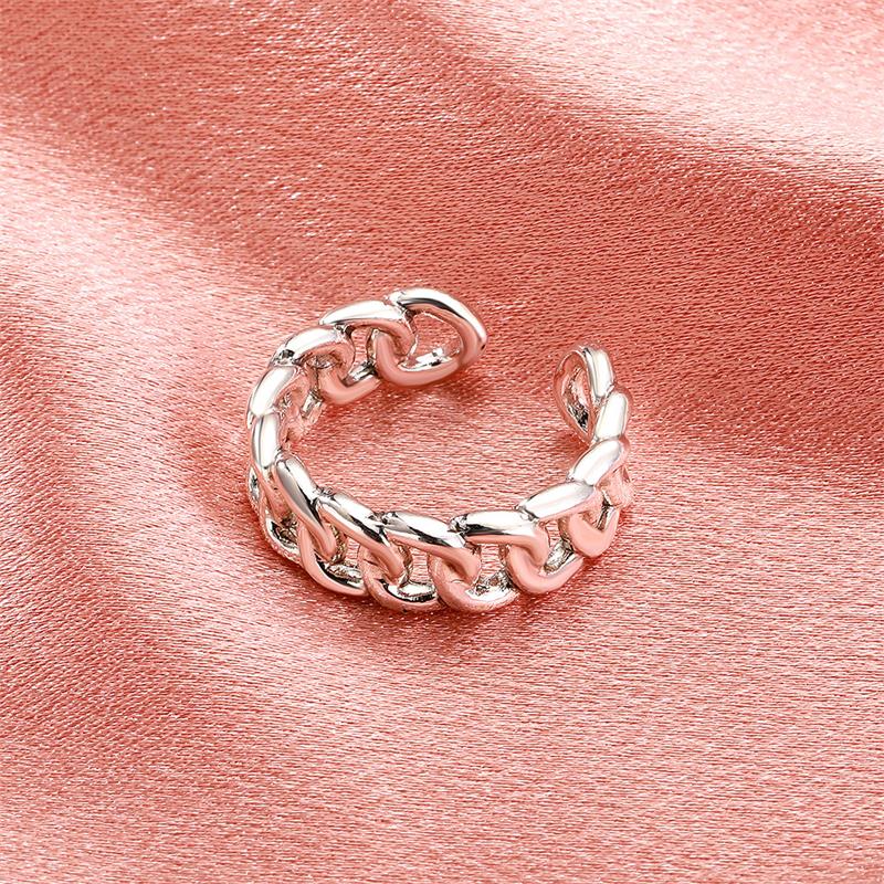 Open Adjustable Ring Retro Metal Color Geometric Chain Ring