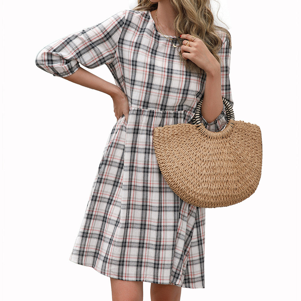 Loose Casual Pullover Plaid Dress Women