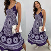 Summer Vintage Elegant Print V-neck Sleeveless Beach Party Long Dress