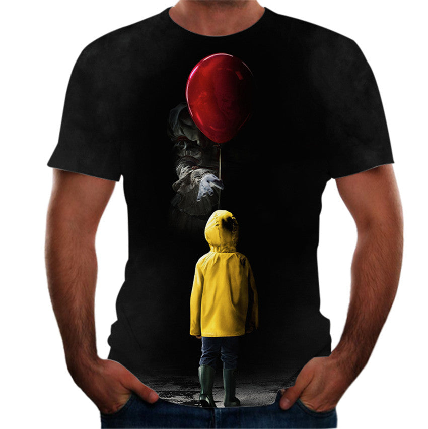 European And American Style Clown 3D Digital Printing Round Neck Short Sleeve T-Shirt