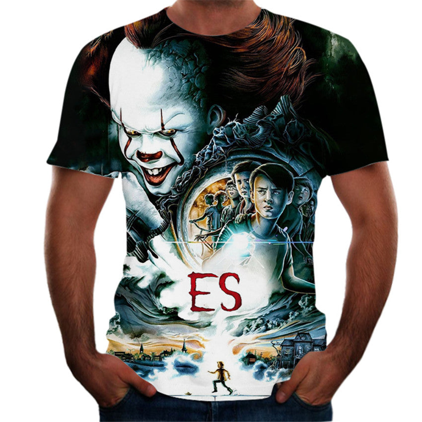 European And American Style Clown 3D Digital Printing Round Neck Short Sleeve T-Shirt