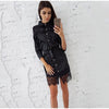 Woman Sexy Lace Button Patchwork Mini Dress Casual Three Quarter Sleeve Sashes Straight Dresses Spring Autumn Female Party Dress