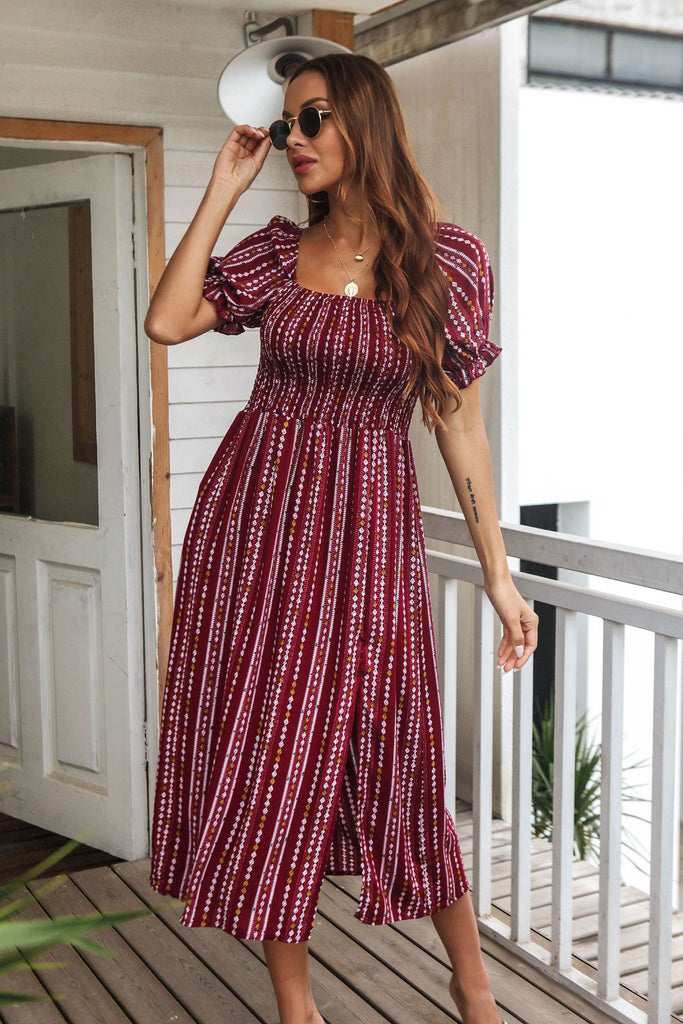 Summer New Style Printed Puff Sleeve Dress