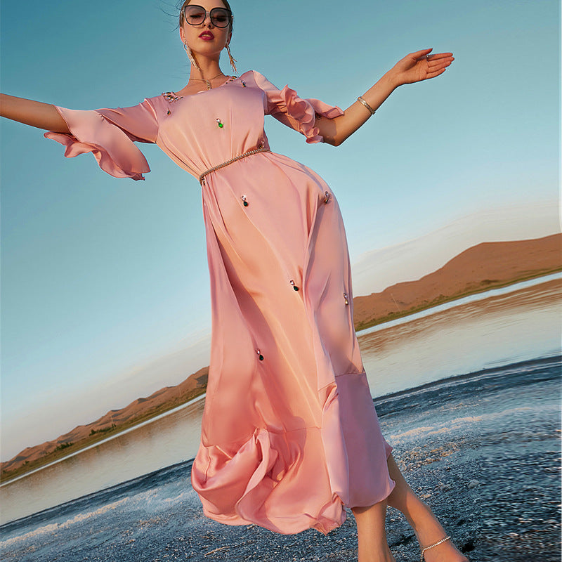 New Peach Pink Hand-encrusted Diamond High-end Dress Belt