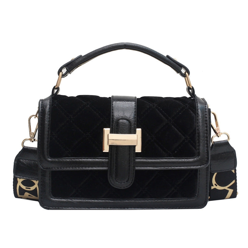 Velvet Wide Shoulder Strap Crossbody Small Square Bag