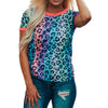 European And American Leopard Print Tie-dye Round Neck Colorful Short Sleeves