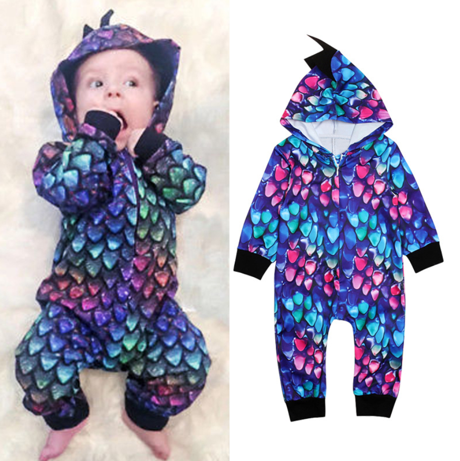 Dinosaur Hooded Long Sleeve Jumpsuit