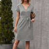 V-neck Waist And Slim Temperament Lace-up Short-sleeved Casual Dress Women