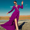 The New Rose Purple Ruffled Slanted Seam Drill Dress