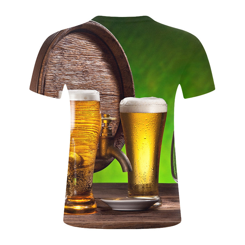 Personalized Design Beer 3D Digital Print Flower Men Short-Sleeved T-Shirt