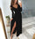 Women's Spring And Summer Long Sleeve V-Neck Solid Color Hem Slit Dress
