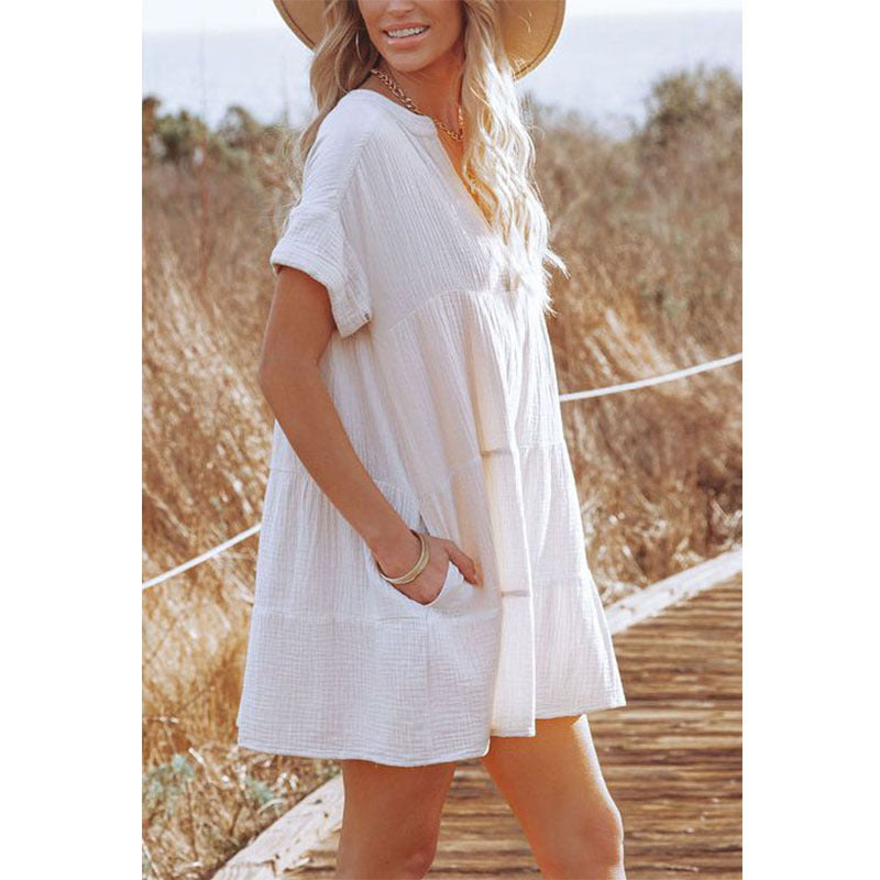 Pullover White Loose V Neck Dress