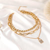 Lock-Shaped Temperament Micro-Inlaid 3-Layer Lock Pendant Multi-Layer Necklace