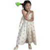 Girls' Cotton Loose Floral Beige Sling Jumpsuit