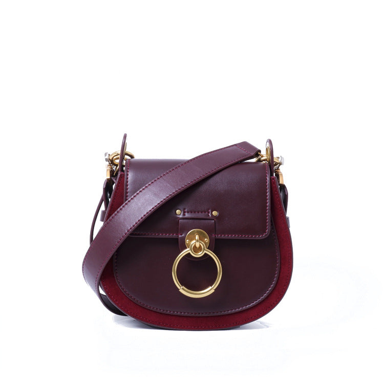 Ring Scrub Contrast Color Leather Piglet Bag Lady Fashion Saddle Bag