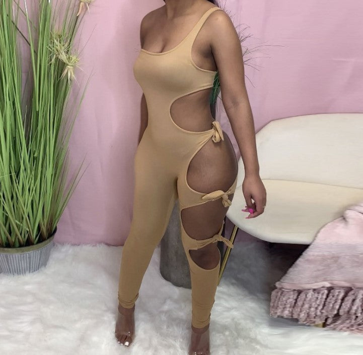 Fashion Sexy Side Cutout Straps One-shoulder Slim Fit Jumpsuit