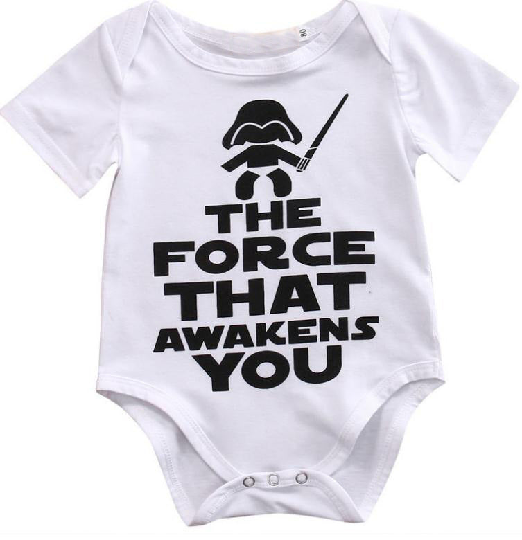 Funny Newborn Infant Clothes Force Awakens You Letter Print White Short Sleeves Tiny Cottons Baby Bodysuits Onesie 0-18M Baby