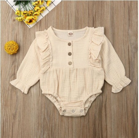 Infant And Toddler Cotton And Linen Solid Color Long-sleeved Romper Romper Bodysuit