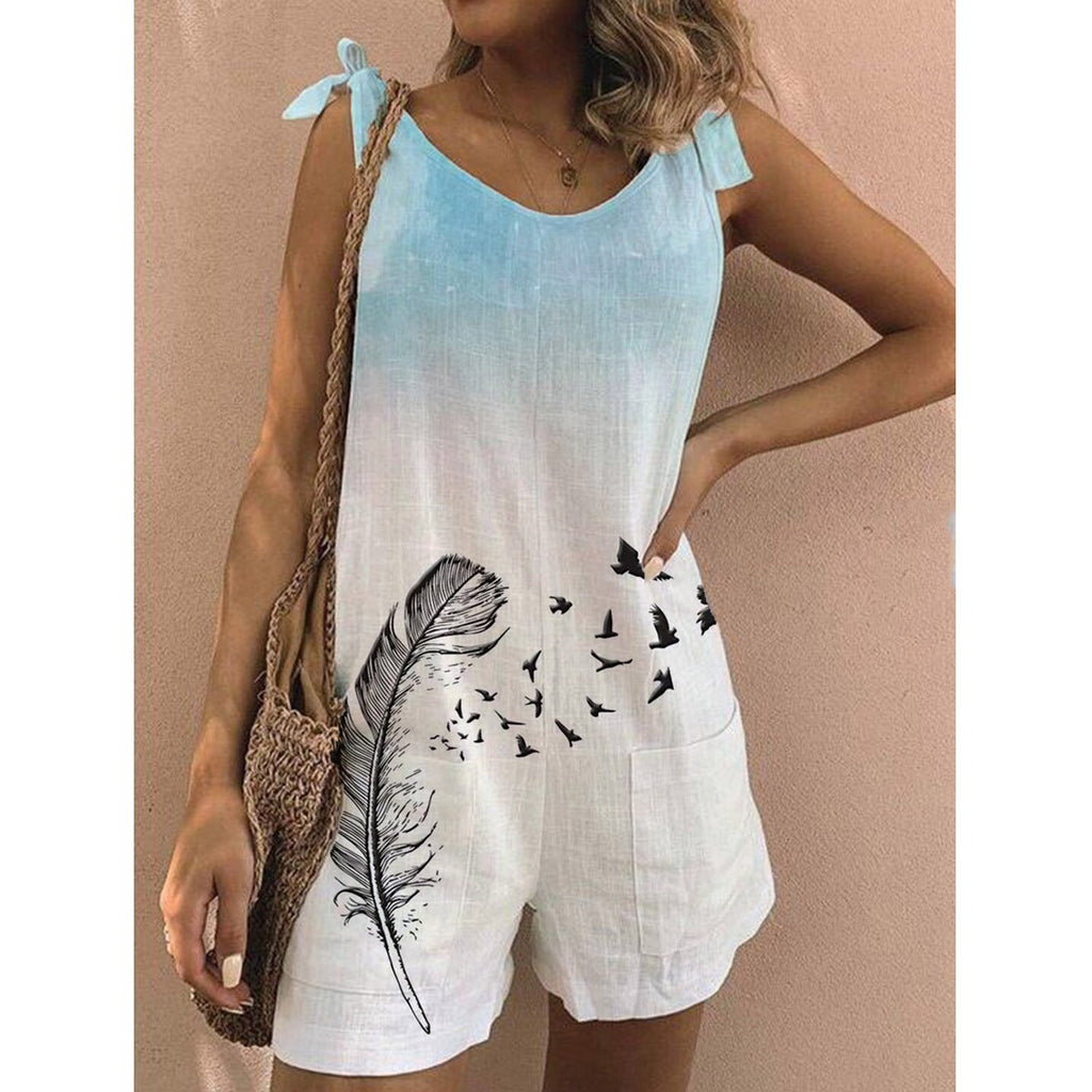 New Printed Cotton And Linen Slub Loose Style Jumpsuit