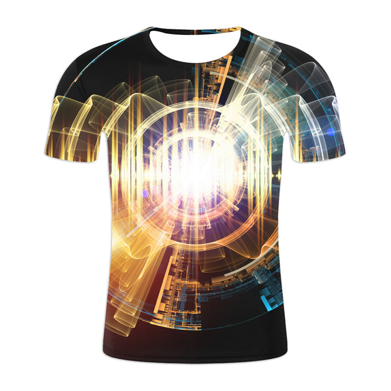 Abstract Twisted Swirl 3D Digital Printing Round Neck Short Sleeve T-Shirt