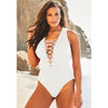 Plus Size Women's  V-Neck Solid Color One Piece Swimsuit