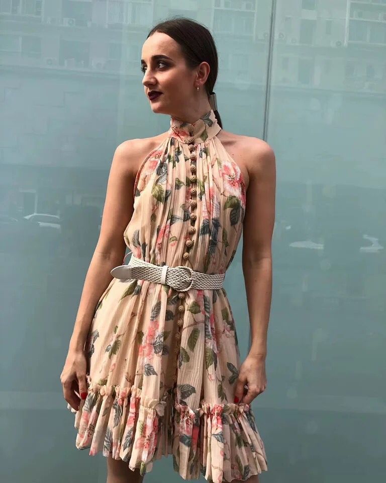 Printed ruffled hem lace dress