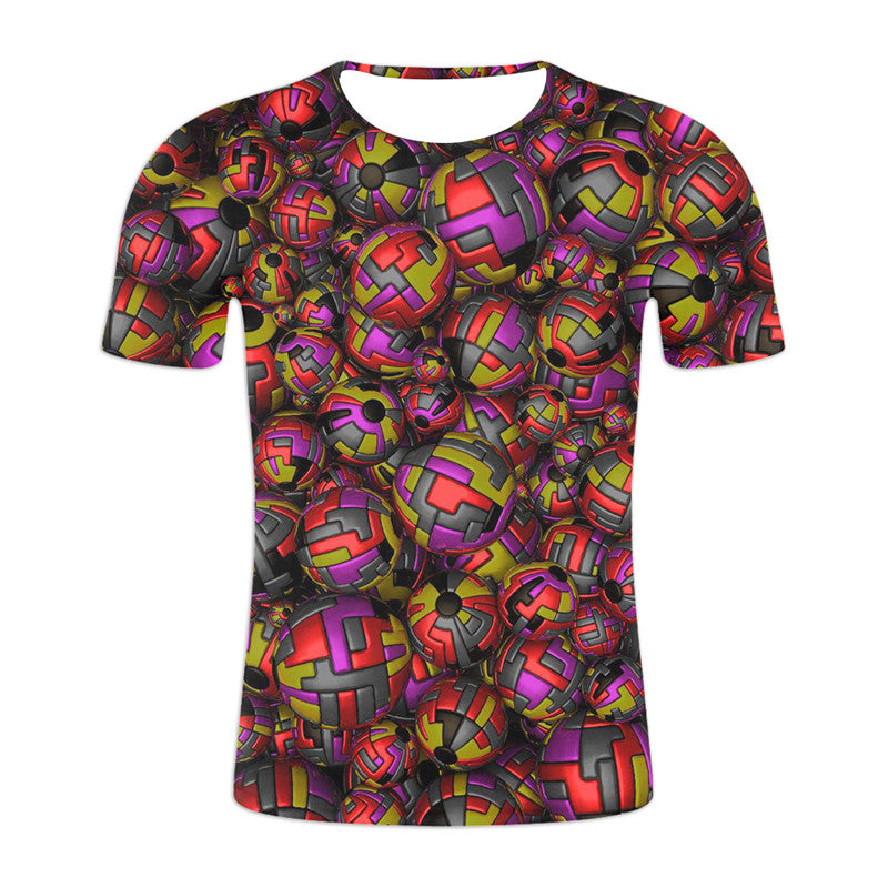 Abstract Twisted Swirl 3D Digital Printing Round Neck Short Sleeve T-Shirt