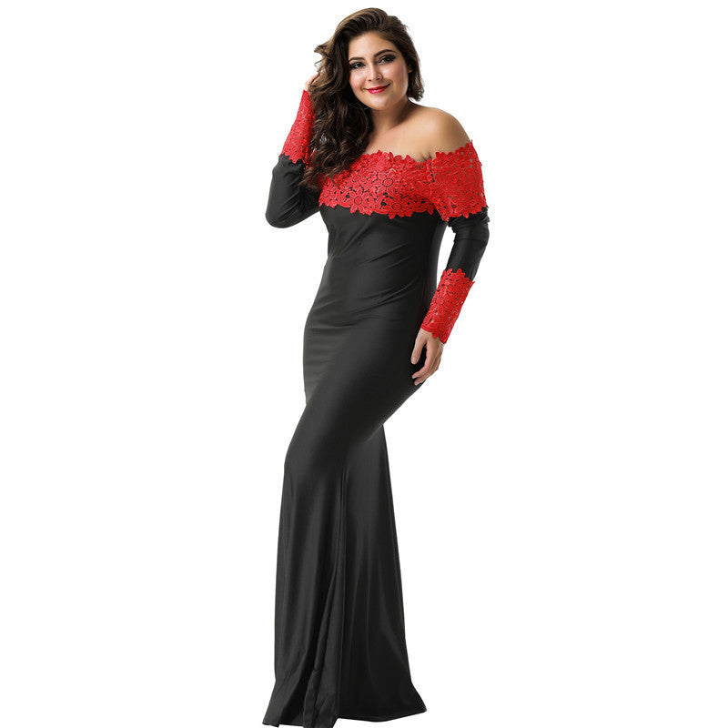 Long Slim Off-the-shoulder Embroidery Pierced Lace Mermaid Dress