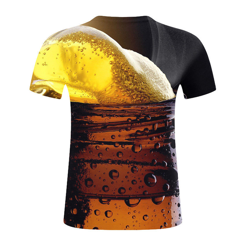 Graphic beer print short-sleeved T-shirt