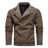 Men PU Leather Jacket with Oblique Zipper and Large Lapel Collar