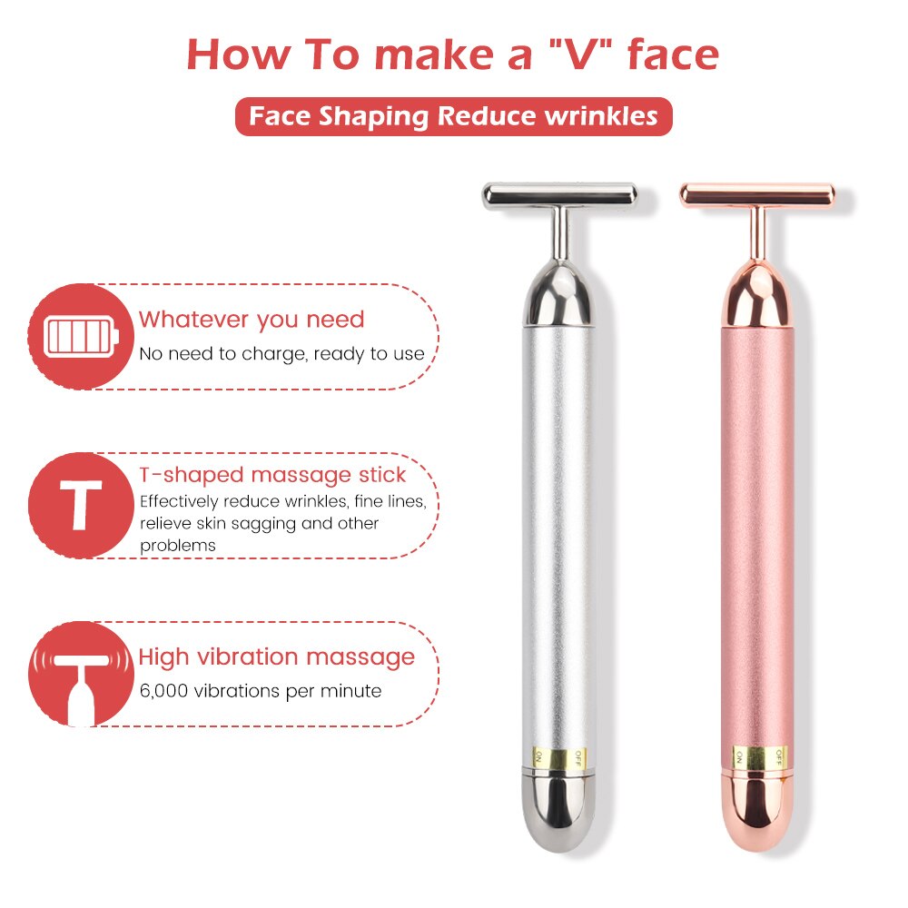 T Type Electric Golden Beauty Stick V Face Artifact Facial Massage Lift Vibration Massager for Face Beauty Equipment Wrinkle Bar