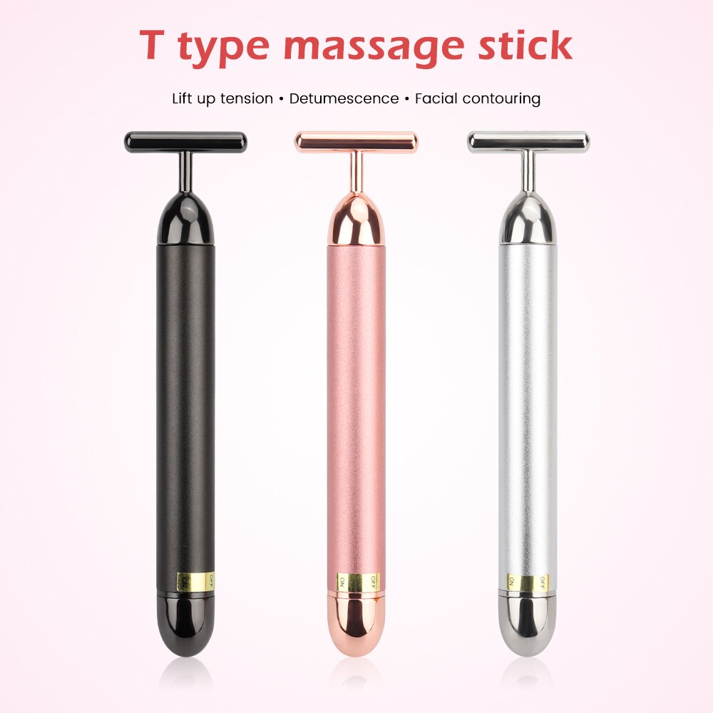 T Type Electric Golden Beauty Stick V Face Artifact Facial Massage Lift Vibration Massager for Face Beauty Equipment Wrinkle Bar