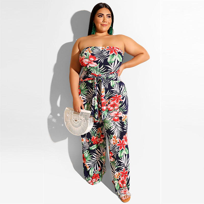 The New Spring Strapless Printed Jumpsuit Europe And America Cross