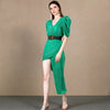 Green Ruffle Short Sleeve Dress Trendy Party Style