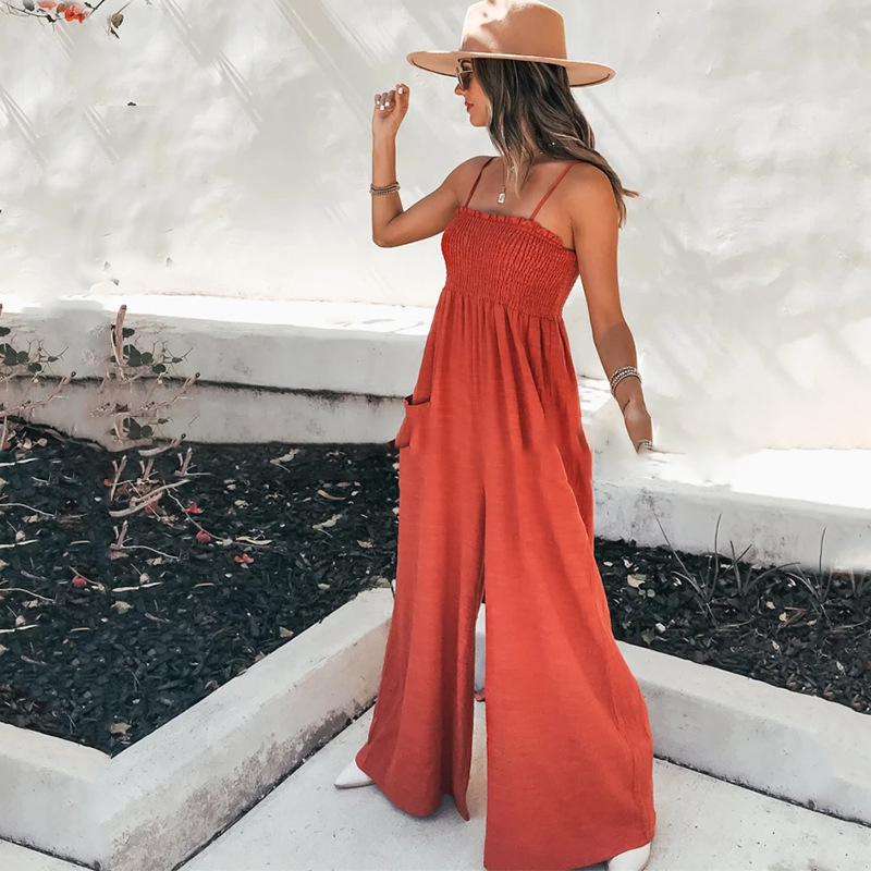 Women's Suspender Pocket Wide-Leg High-Waist Vacation Jumpsuit