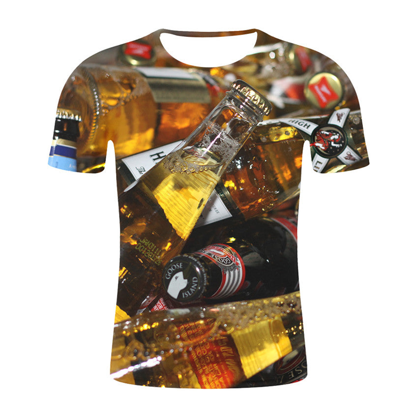 Personalized Design Beer 3D Digital Print Flower Men Short-Sleeved T-Shirt