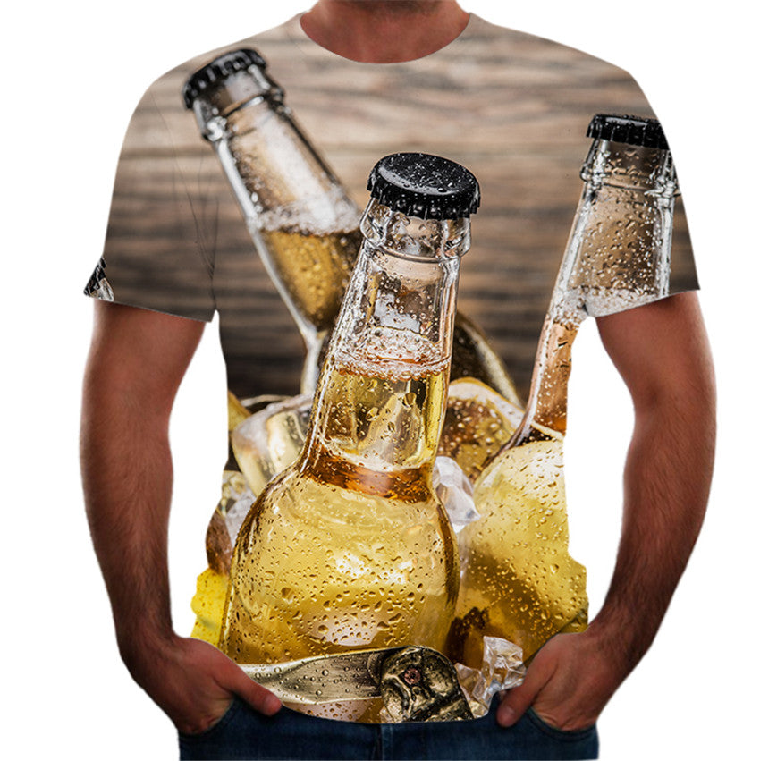 Graphic Beer Print Short-Sleeved T-Shirt