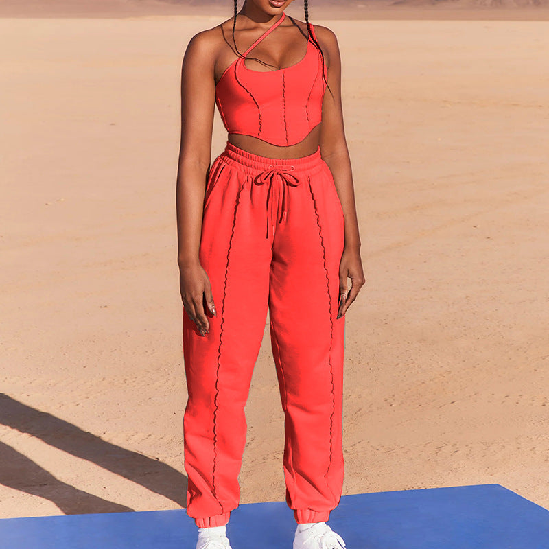 Two-piece Suit Of New Sexy Solid Color Suspenders Casual Pants