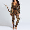 Women's V-neck Digital Printing Long-sleeved Button Tail Bodysuit